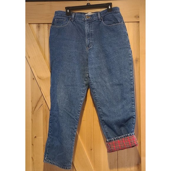 Vintage LL Bean Womens Size 16 P Relaxed Fit Plaid Cotton Lined Jeans Double L - Picture 1 of 16